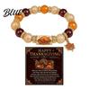 Thanksgiving Beaded Bracelet for Women Holiday with Greeting Card Gift Maple Leaf Charm Elastic Stretch Fall Harvest Jewelry Theme Women