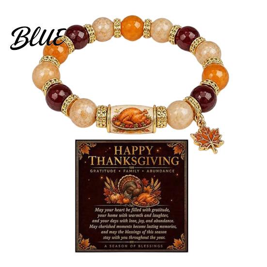 Thanksgiving Beaded Bracelet for Women Holiday with Greeting Card Gift Maple Leaf Charm Elastic Stretch Fall Harvest Jewelry Theme Women