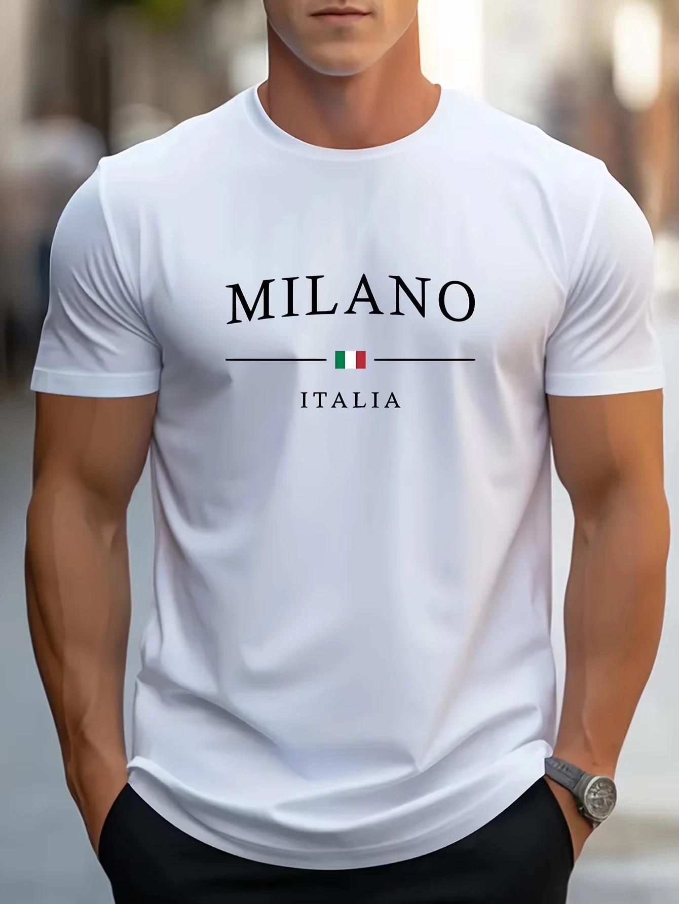 

Мужская летняя хлопковая модная футболка MILANO с принтом букв, свободная, большого размера, повседневная, удобная, с круглым вырезом, с коротким рукавом, топ 4XL
