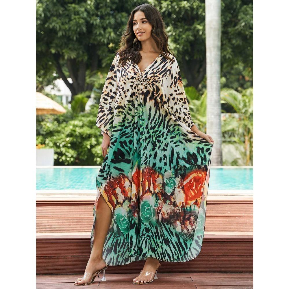 

Женское платье-кафтан в стиле бохо большого размера с контрастным принтом свободного кроя Vacay Beach One Size