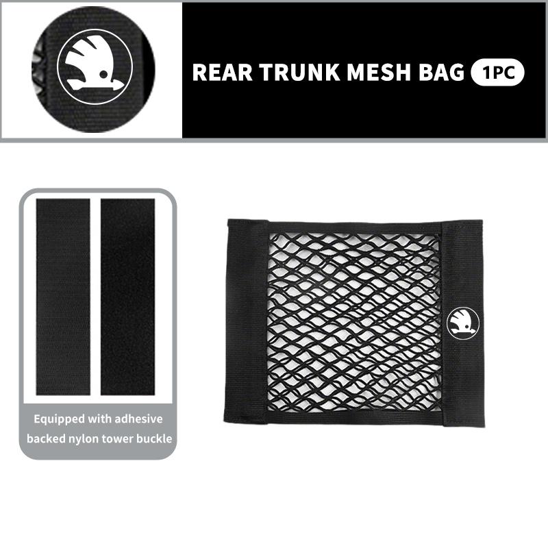 AAABT1 For Skoda Car Trunk Net Pocket Mesh Bag Storage Holder Auto Interior Accessories Kamiq Karoq Octavia 2 3 Rapid Scala Kami Fabia