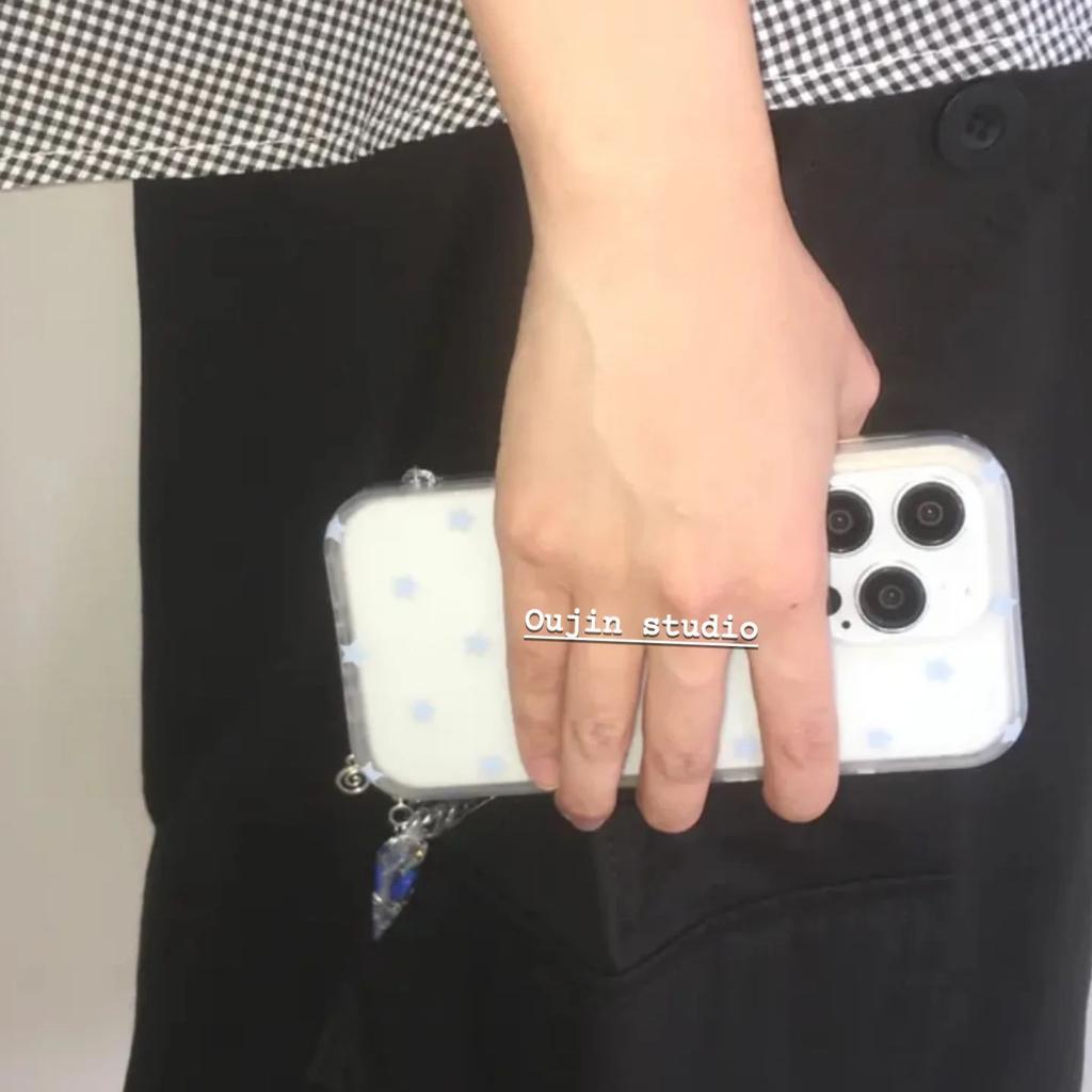 Korean Ins Sweet Girl Heart Cartoon Blue Star Phone Case For iPhone 16 E 15 14 13 12 11 Pro XR XS Max 7 8 Plus MINI Y2K Cover