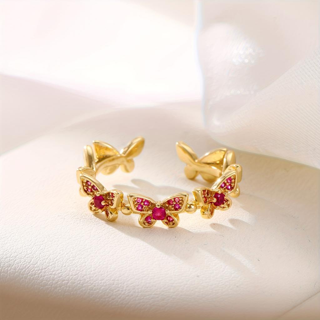 1Women's fashionable and unique butterfly ring with adjustable opening