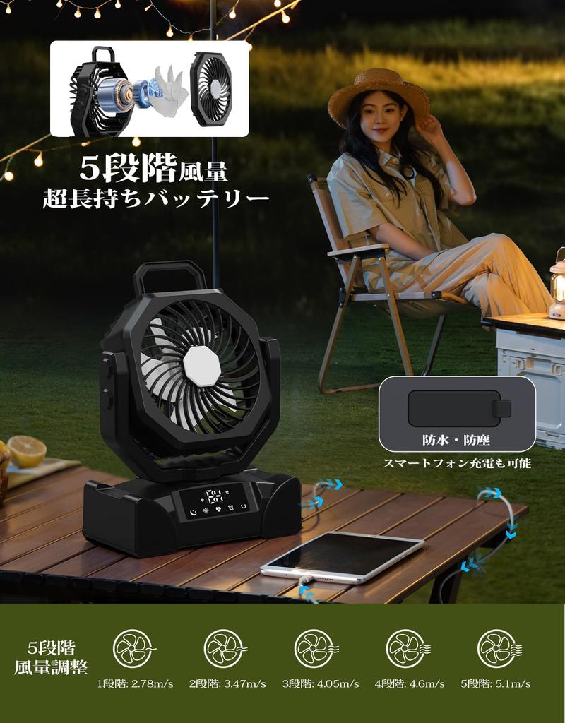 New Cool Breeze KINGLEAD Camping Fan with DC 5 Wind Speed 3 Color LED Touch Automatic Sleep Timer Compact Tabletop Fan for Car Emergency and