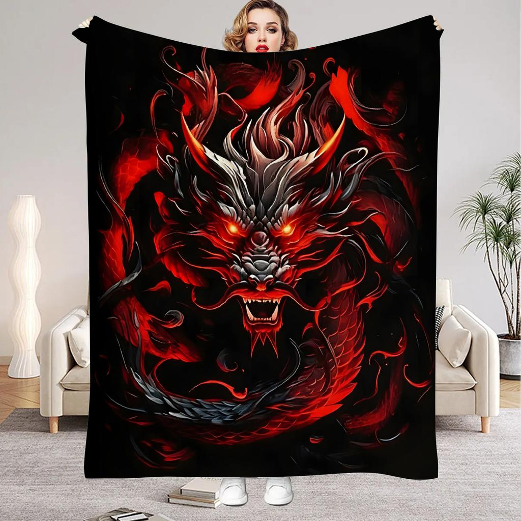 1Pc Digital Printed Fire Dragon King Flannel Blanket Mattress Cover Blanket for Family BedsSofasOfficesOutdoor Camping