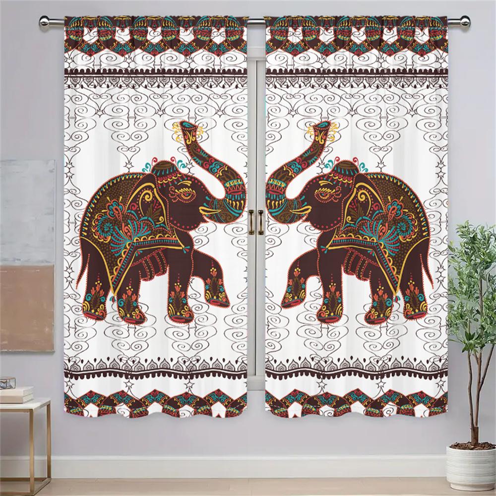 2 Pcs Mandala Elephant Curtains Ethnic Pattern Living Room Bedroom Sun Shade Decorative Curtains Bohemian Style Curtains