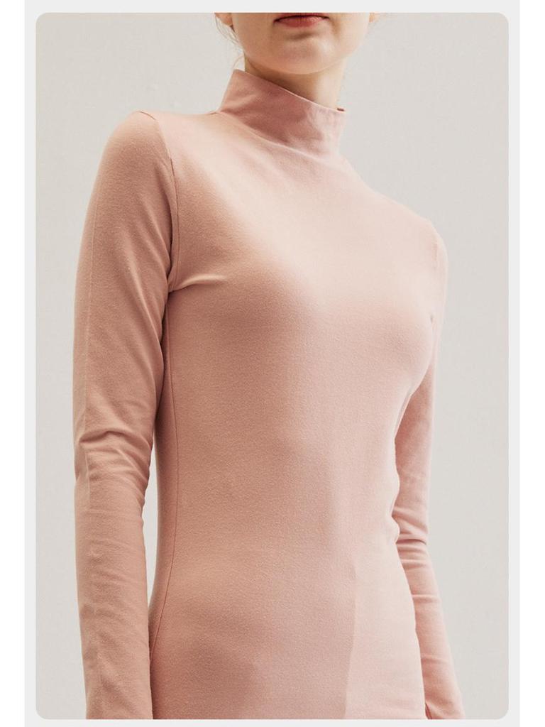 Women's Slim Fit Pure Cotton Mid-Neck Sweater - Solid Color, Autumn/Winter Warm Innerwear