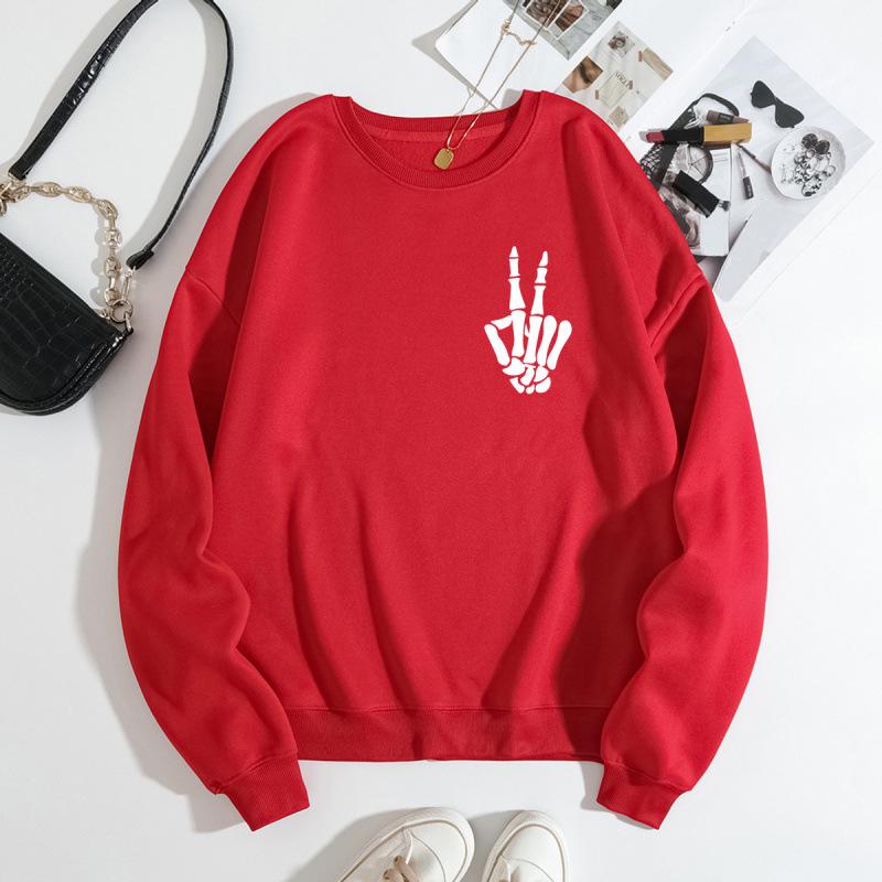 European & American Women's Loose-Fit Skull Hoodie - Plus Velvet, Long Sleeve, Round Neck