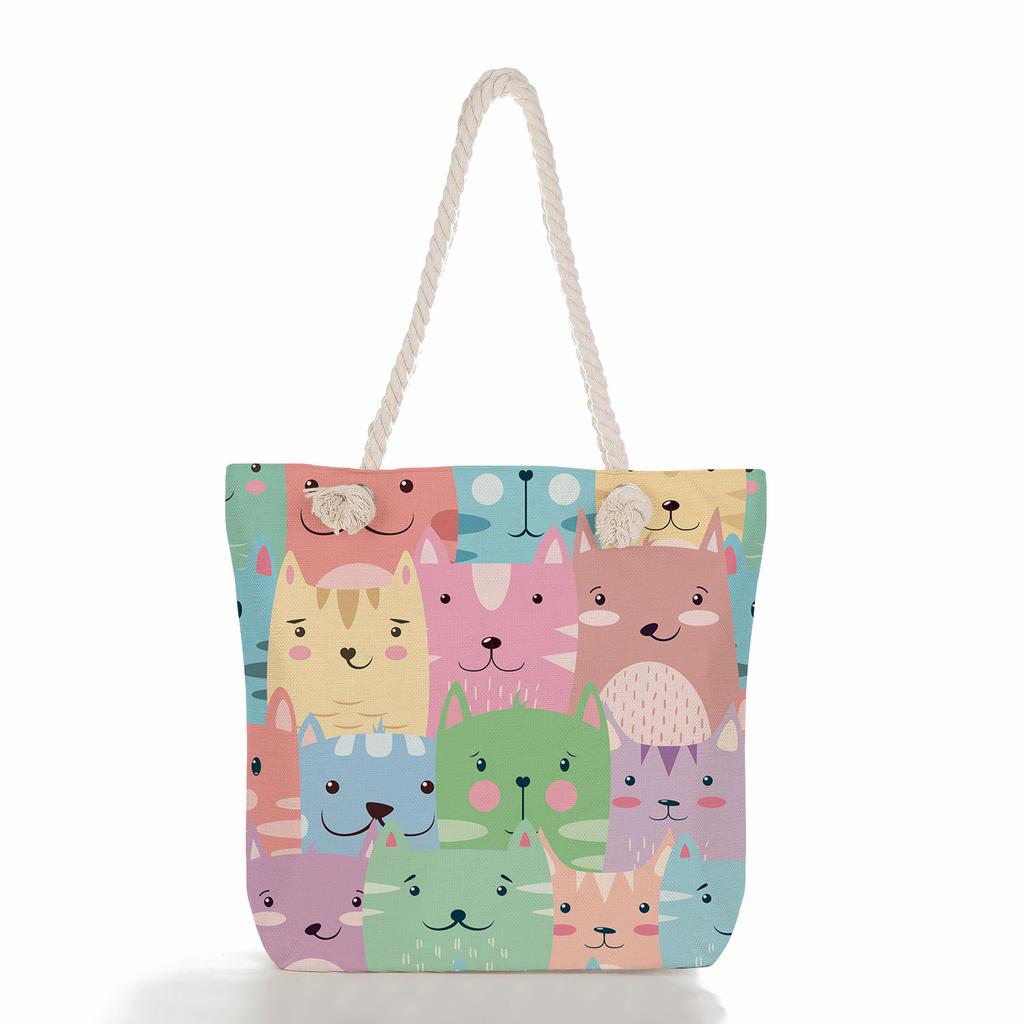 Multifunctional Animal Printed Thick Rope Shoulder Beach Bag Casual Large Capacity Handbag 7599