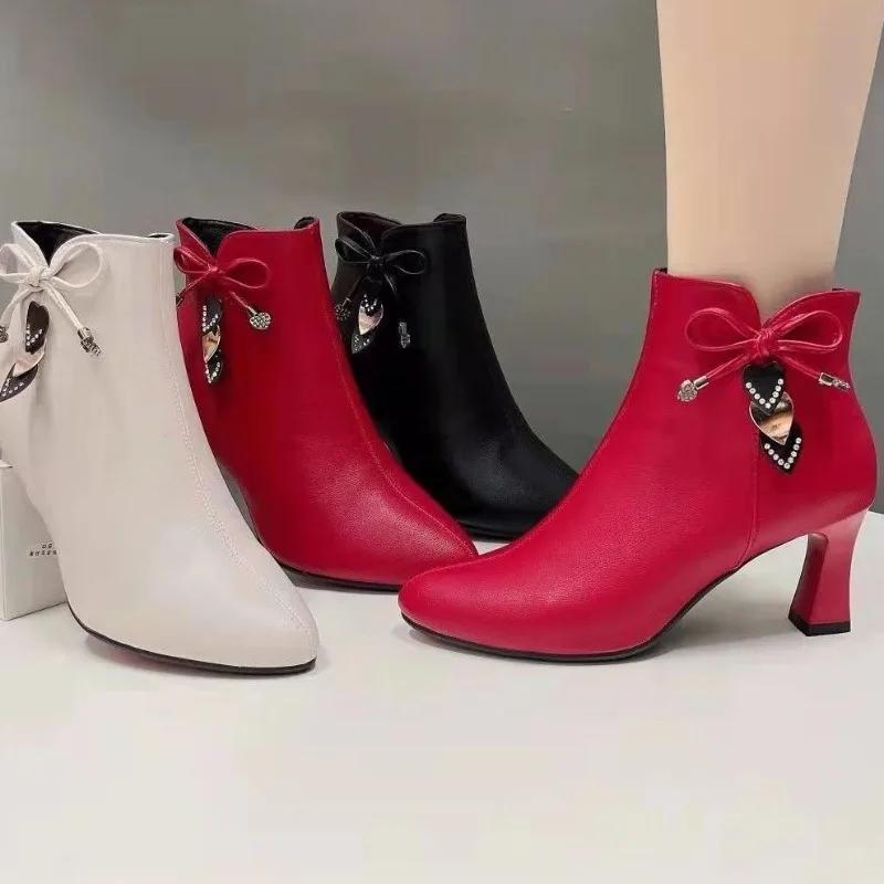 Fashion Women Pointed Toe Ankle Boots Fashionable Wedding Dress Elegant Shoes Comfortable Outdoor Elegant Zipper Boots Zapatos De Mujer
