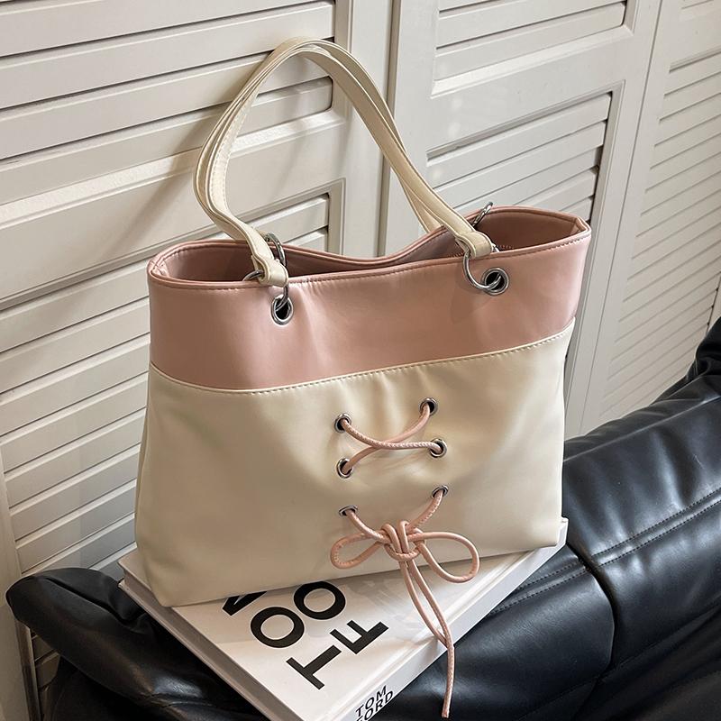 Commute Large Capacity Women Tote Bag High Quality Versatile Contrast Color Shoulder Pack Leisure Handbag For Travel