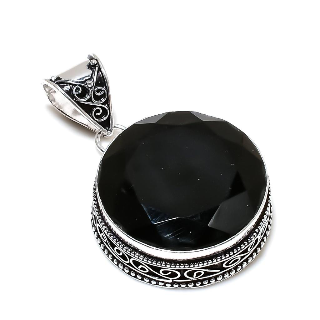 Black Spinel Gemstone Silver Pendant in 925 Sterling Silver- Handmade Design, Everyday Wear Jewelry, Unique Black Spinel Pendant Gifts