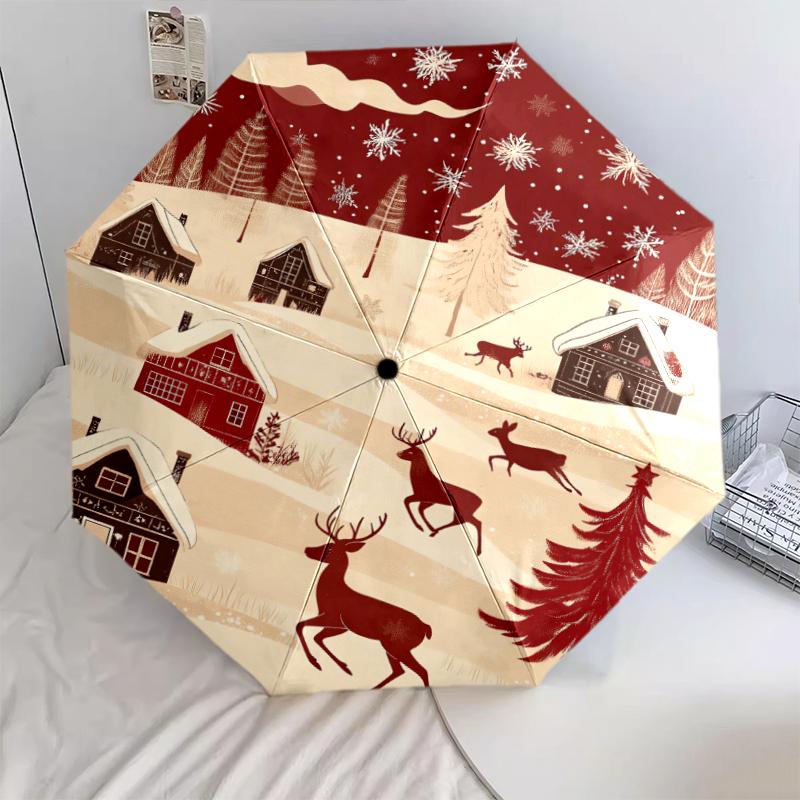 1 PC Automatic Folding Umbrella - Christmas horses, Christmas dogs Pattern, Portable & Foldable Design with 10 Ribs, Christmas Birthday Gifts