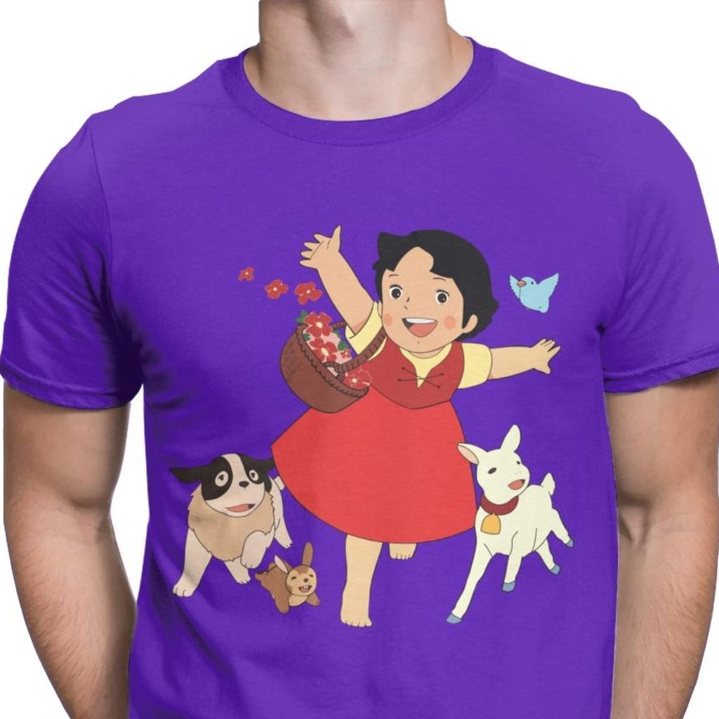 Heidi Das Mädchen Aus Den Alpen T-Shirt Herren Casual Tops T-Shirt Ziege Anime T-Shirt Camisas Geburtstags-T-Shirt für Männer