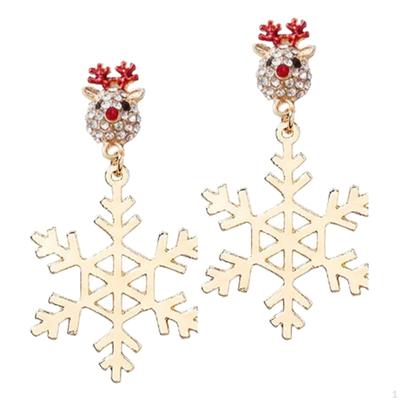 2x Christmas Elk Snowflake Earrings Xmas Costume Accessories Fashion Rhinestone Jewelry for