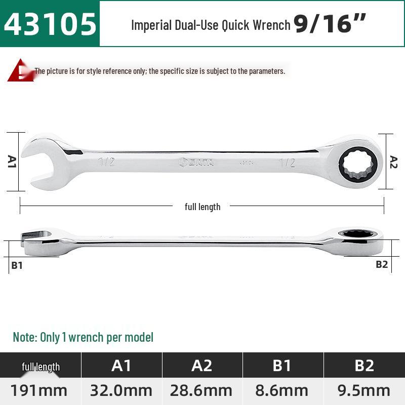 SATA 43101-43108 Zoll Zweifach verwendbarer Schnellspann-Multifunktions-Ratsche-Schraubenschlüssel
