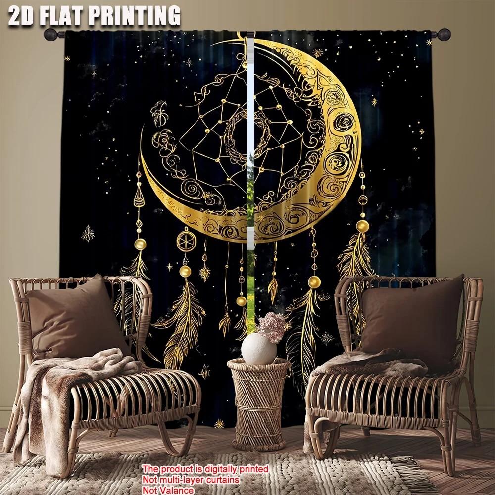 Set Of 2 Jit Golden Dreamcatcher Curtain Design Drapes Living Room Bedroom Window Treatment Home Decor Sheer For Great Made Polyester With Rod Pocket