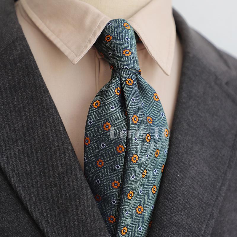 Retro 8Cm Light Luxury Casual Dress Navy Green Brown Pattern Men'S Suit And Tie