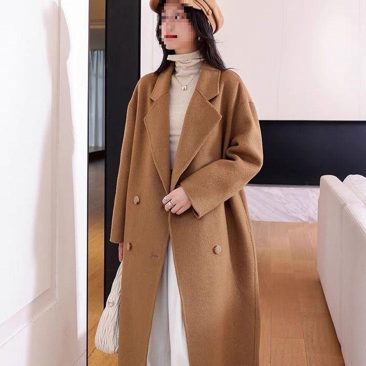 Women s Korean Style Long Wool Coat - Slim Fit Petite 2025 Autumn/Winter Solid Color XL, 120-140 lbs