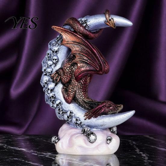 Gothic Style Sculpture Ornament Dragon Skull Moon Figurine, for Figurine Home Desktop Party Decor, Halloween Creative Statue Durable Decoration