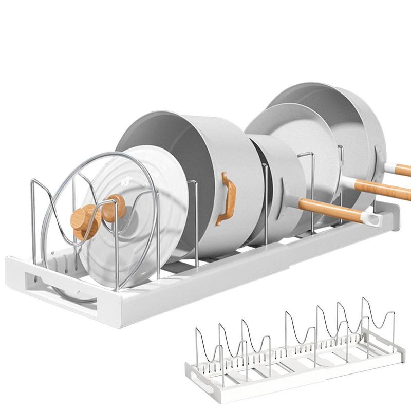 Telescopic Pot Rack Pan Holder Rack Kitchen Flexible Pot Stand Kitchen For Pots And Pans Lid With 7 Adjustable Compartment