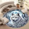 White Wolf Design, Round Carpet, Machine Washable, for Living Room, Bedroom, Entrance, Room Decor, High-Quality Flannel Carpet
