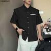 INCERUN Oversized Men Lapel Neck Short Sleeve Fake Two-piece Casual Shirts Tops