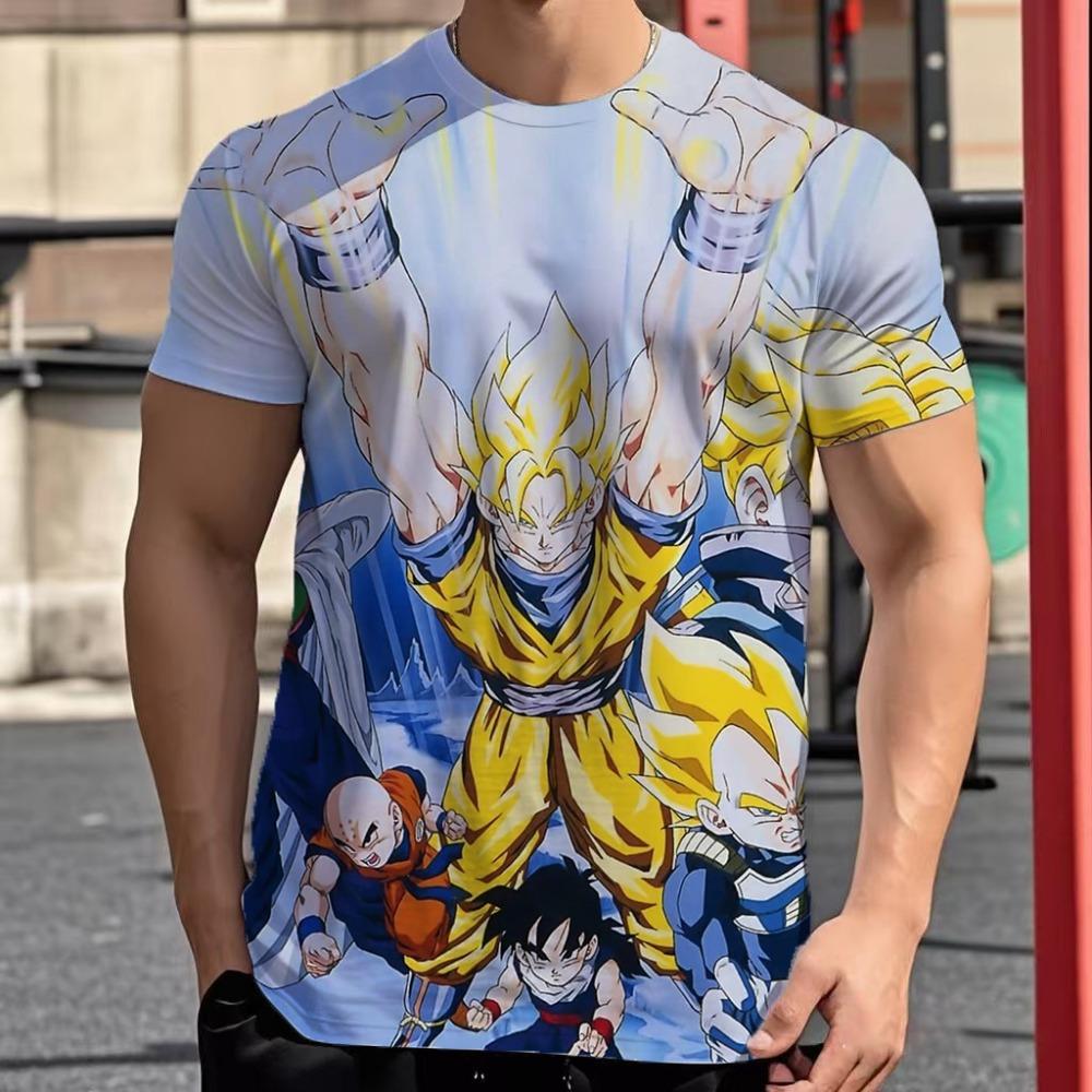 2025 New Fashion Dragon Ball 3D  Summer Short Sleeve O-Neck Goku Vegeta Men's Casual Shirt Boys