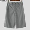 INCERUN Men Zipper Capri Casual Loose Wide Leg Short Pants Shorts
