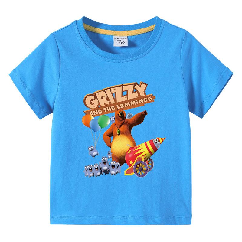 Kinderbekleidung Grizzy und die Lemminge Grafik Kurzarm T-Shirt Jungen O-Ausschnitt T-Shirt 2025 Neue Mode Kleidung