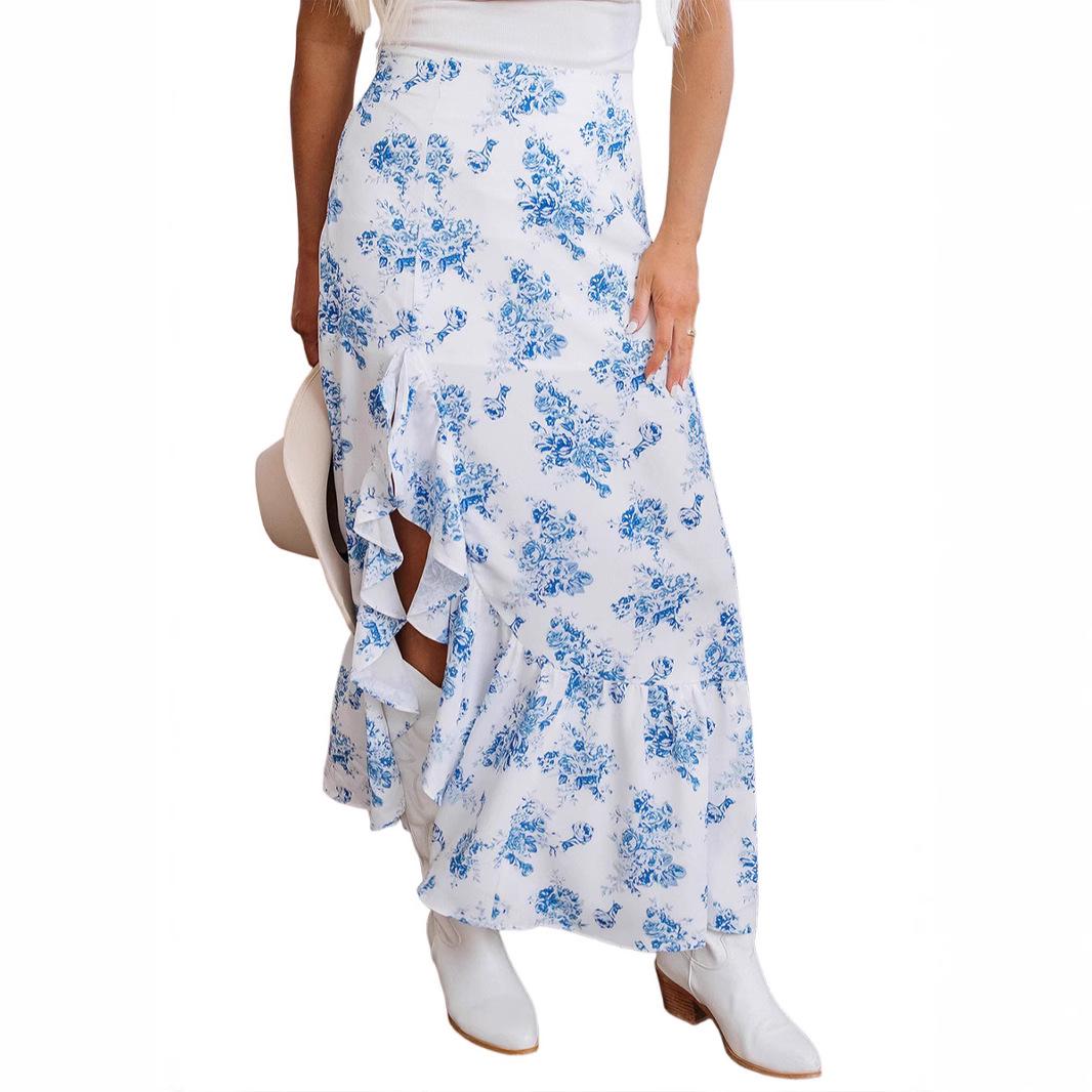 

Шифоновая богемная юбка миди с цветочным принтом и оборками - Коллекция весна/лето XL небесно-голубой