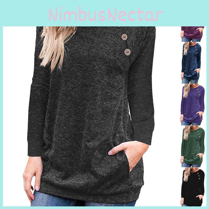 Stylish Women's Pullover Long Sleeve Solid Button Sweatshirt Top For Casual Wear