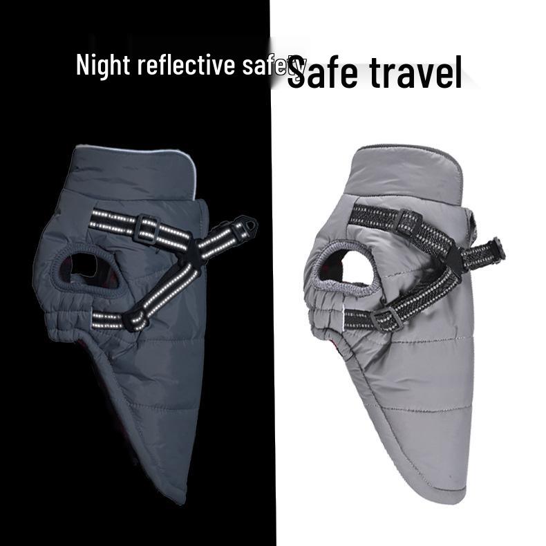 Warm Reflective Dog Coat with Harness - Thickened Cotton for Autumn/Winter