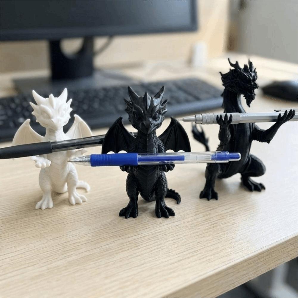 Oriental Myth Dragon Shaped Pen Holder 3D Printed Fantasy Dragon Desk Ornament Home Office Desk