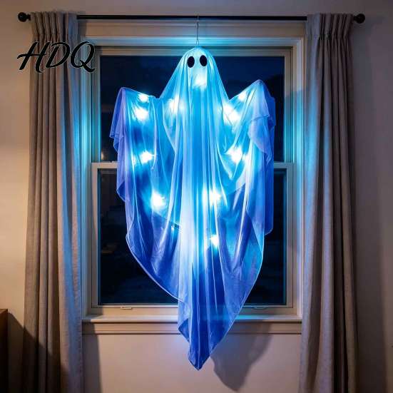 Glowing Mesh Ghost for Porch Halloween Hanging Light Up Decoration, Large Spooky Flying Haunted House Ornaments Front Yard Patio Lawn Garden