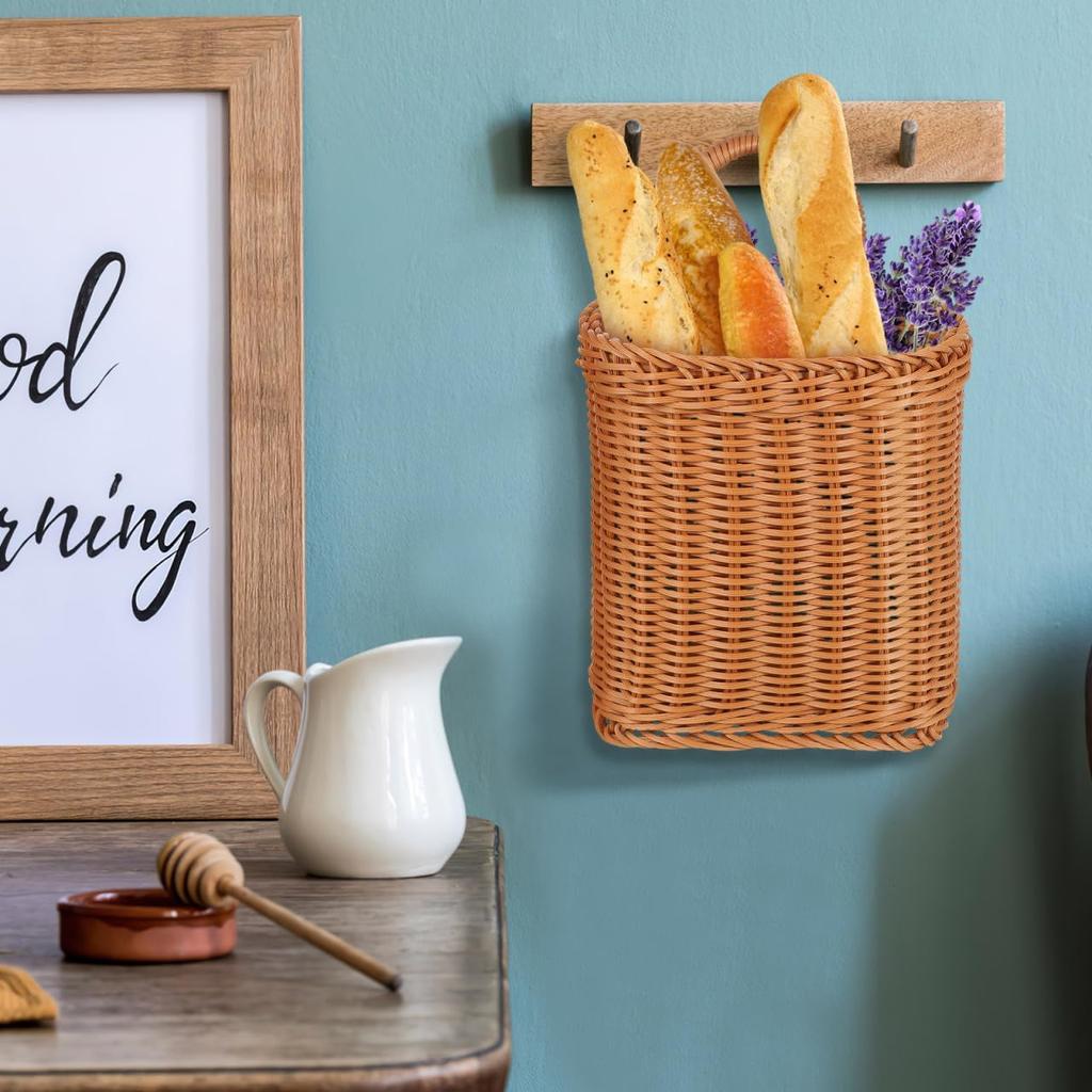 Cabilock Wall Hanging Basket, Wicker Woven Fruit Storage Baskets, Handmade Wall Kitchenware Container Boho Decor for Kitchen, Garden, Farmhouse,