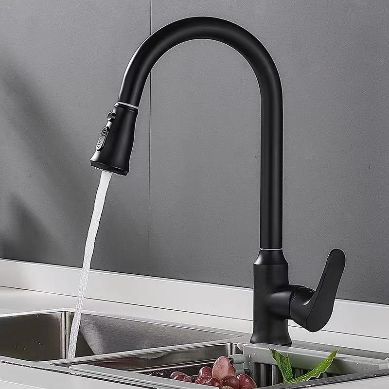 Robinet chaud et froid extractible de cuisine noir, évier domestique, lave-vaisselle, lavabo, Installation de pont