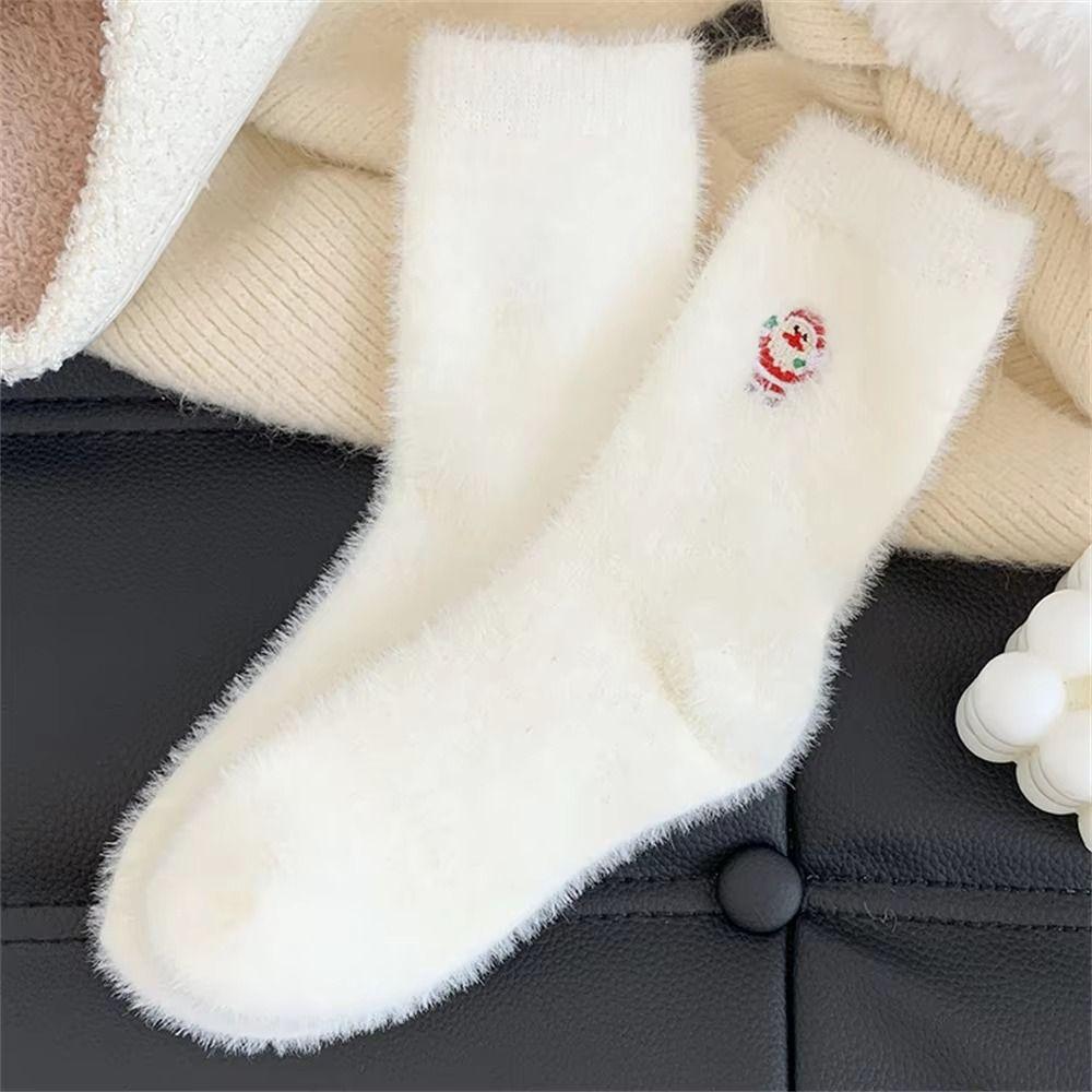 Imitation Mink Fleece Fuzzy Crew Socks Plush Fluffy Winter Socks Indoor Slipper Socks  Home Indoor