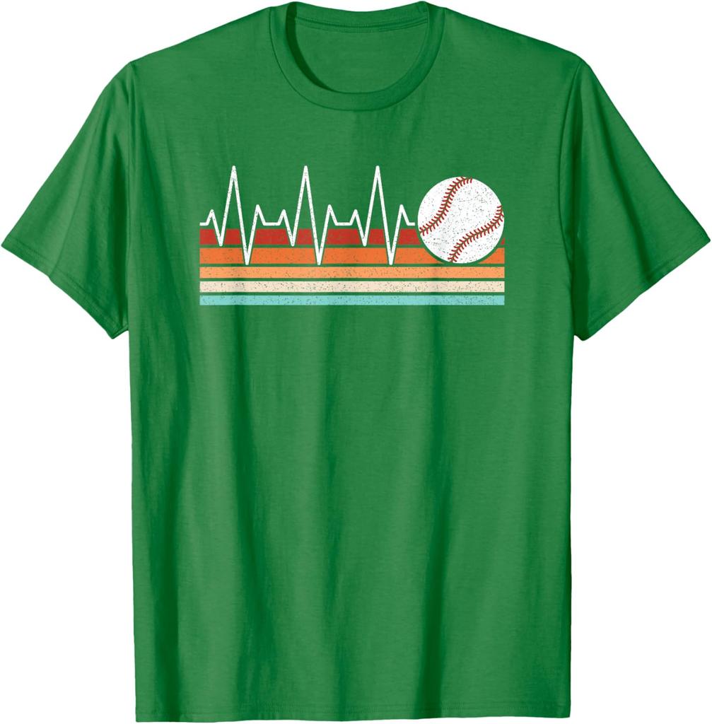 Baseball Heartbeat EKG Life Retro Graphic Tee Breathable Cotton Short Sleeve T-Shirt For Men And Women
