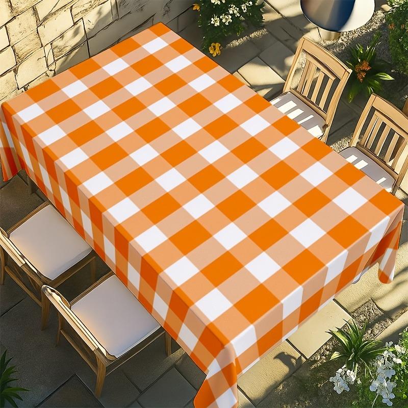 Tablecovers 1pc Soft, Fashionable and Beautiful Orange-White Checkered Tablecloth.PMJ