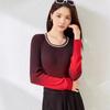 Gradual change color hanging dye sweater women's autumn new silk wool knitted sweater bottoming shirt round neck beaded top