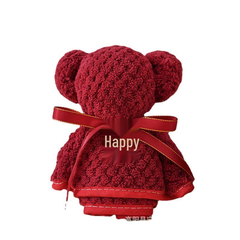 Wine Red Little Bear Towel - Ideal Souvenir for Weddings, Birthdays, and Full Moon Celebrations 30*30 (including card and pearl) светло-синий