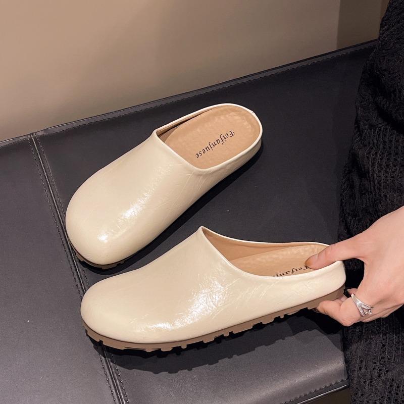 

thick-soled versatile bag head half slippers women s shoes new spring and summer retro niche lazy single shoes 35 бежевый