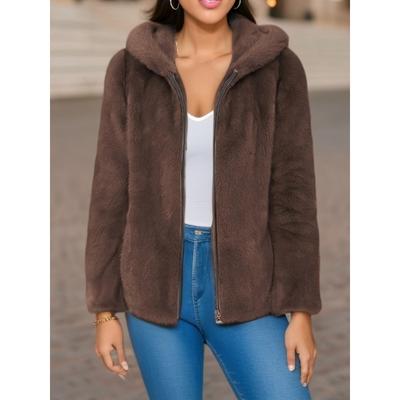 Double Sided Coral Fleece Hooded Sweatshirt with Added Fleece Autumn Winter Tops Warmth Sweatshirt Zipper Lambhair Women