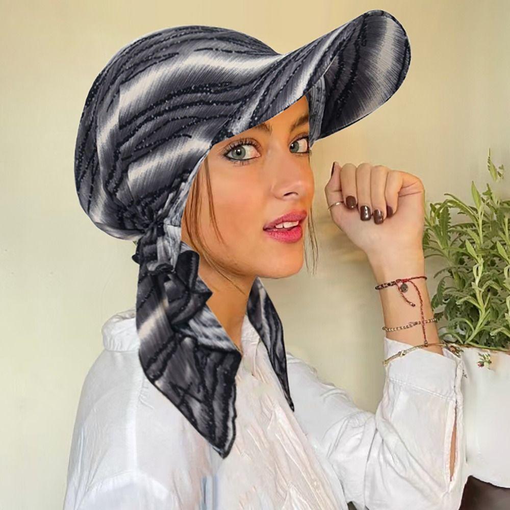 Floral Print Strapped Baseball Cap With Brim Wrap Hair Summer Headscarf Hat Breathable Versatile Turban Hat Everyday Outfits