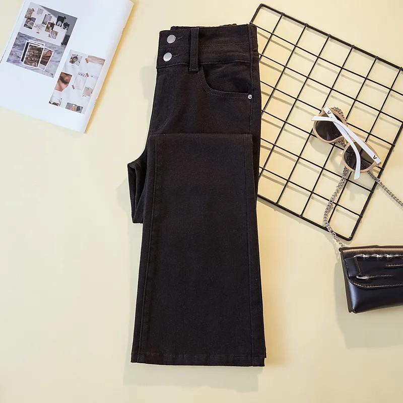 

Women s Autumn Elastic High Waisted Slimming Pants Solid Color Plus Size Micro Flared Jeans 4XL чорний