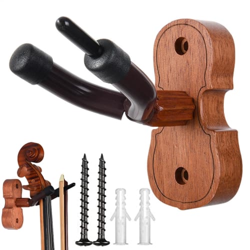 Wall Mount Guitar Holder, Wall Guitar Hanger, Mahogany Violin Hook with Screws, Guitar Wall Mount Hook, Violin-Shaped Hook Stand for Stringed Instrume