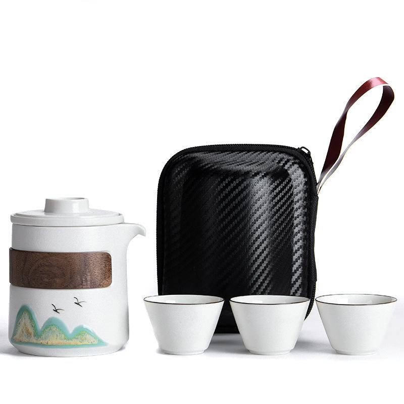 Portable Travel Tea Set: One Pot with Three Cups and Carry Bag for Camping & Solo Brewing
