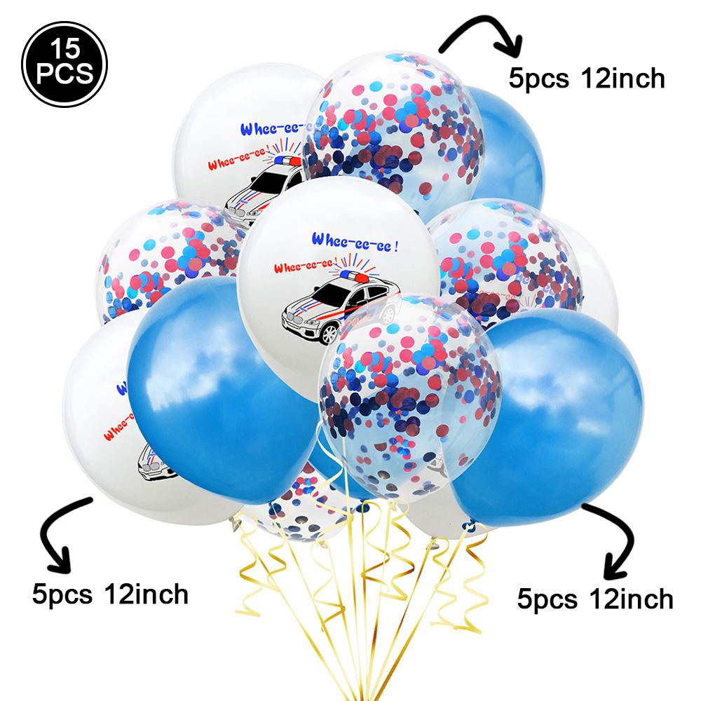 12 Inch Glitter Balloon Cartoon Print Police Car, School Bus, Ambulance Latex Balloon Safety Knowledge Party Decoration