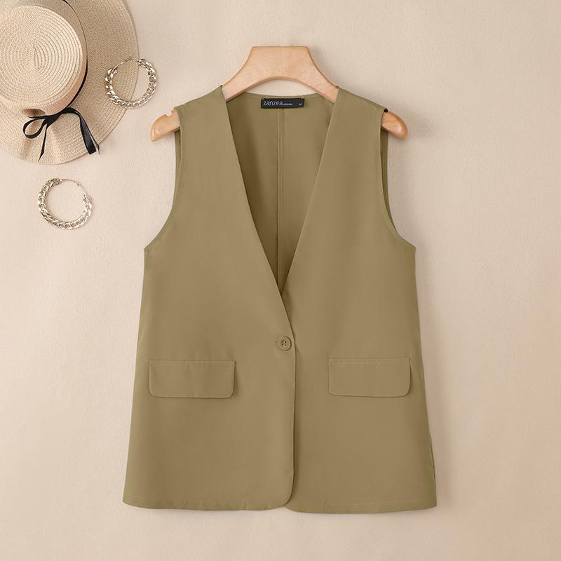 

ZANZEA Женский летний повседневный жилет без рукавов с V-образным вырезом однотонный 5XL хаки
